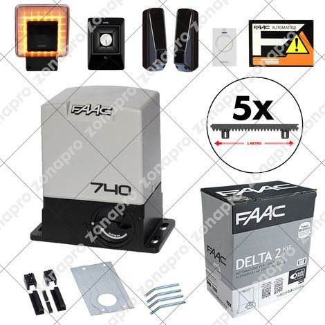 FAAC 740 DELTA 2 KIT 500kg con 5mt Cremagliera Nylon Automazione Cancello Scorrevole