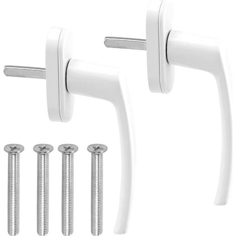 Lot de 2 Poignées de Fenêtre Blanches en Aluminium sans Clé, Sécurité Interrupteur facile, Longueur de Tige 35mm, Idéal pour Fenêtres, Portes Balcon et Maison (1/5)