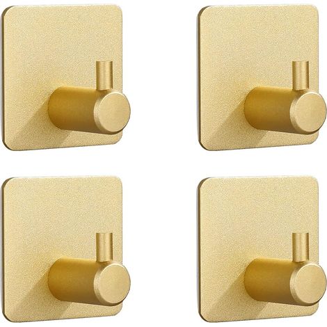 Crochet Auto-Adhésif - Ventouse - Pour Porte Mur Cuisine Salle De Bain - Doré - Lot De 4
