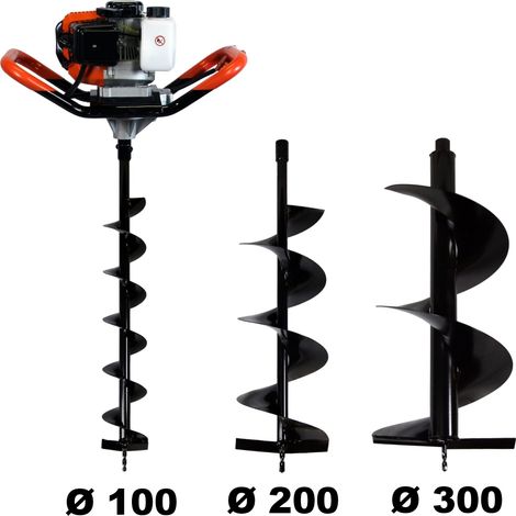 Gt Garden – Tarière thermique 52 cm3 3 CV – Mèches Ø 100/200/300 mm – Vitesse de forage ajustable – Système de débrayage