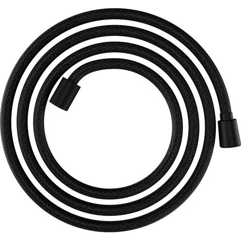 Designflex - Flexible de douche textile universel 2,00 m, tuyau de douche avec protection anti-pliure et écrou tournant anti-torsion, avec joints d'étanchéité, Noir mat (1/5)