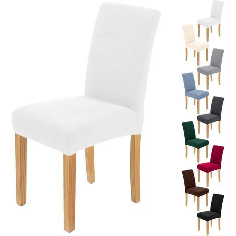 Lot de 6 housses de chaise extensibles – Blanc – Amovibles et lavables (1/5)