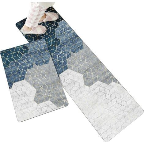 Tapis de Cuisine Antidérapant pour Devant Evier, Géométrique Motif, Lot de 2 Tapis de Sol Absorbant pour Cuisine, Doux Tapis de Passage 40 x 60+40 x 120cm(style 1) (1/5)