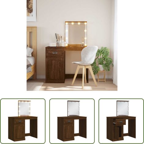LED-Beleuchtung - Schminktisch mit LED-Leuchten Braun Eichen-Optik 90x42x132,5 cm (1/5)