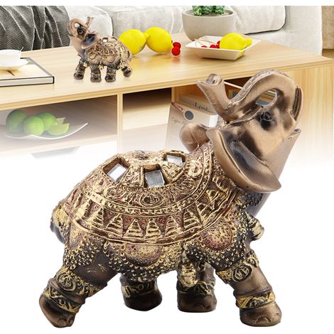 Statue d'éléphant doré porte-bonheur Feng Shui, sculpture, figurine de richesse, cadeau, décoration intérieure (M) (1/5)