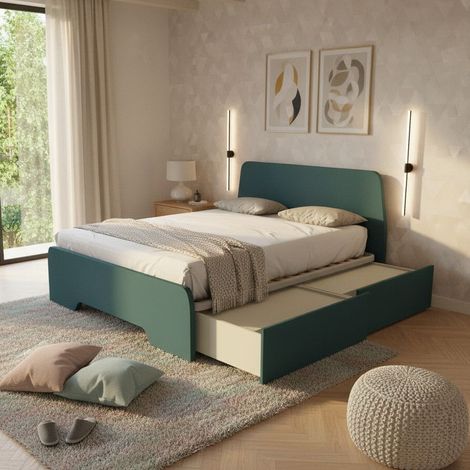 Letto matrimoniale 160x200 con testate sagomate e cassettoni - Verde Petrolio (1/5)