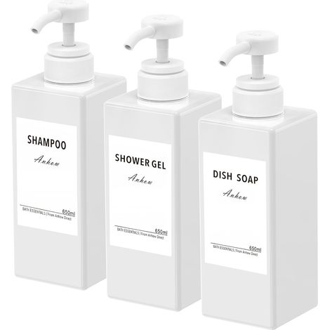 3 Distributeur Savon, 650ml Flacon Pompe PETG Rechargeable, Avec 16 Étiquettes Pour Salle De Bain Et Cuisine