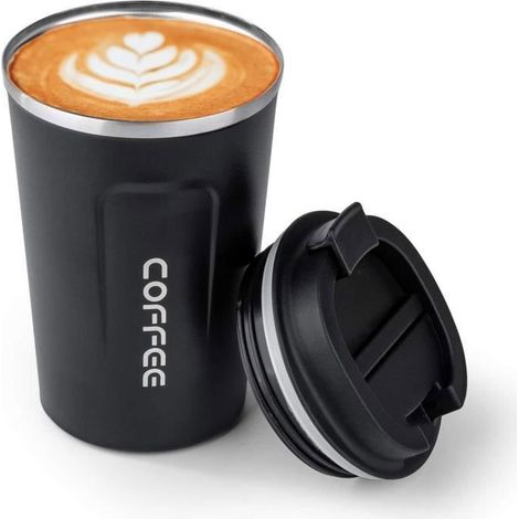 Mug isotherme - Acier inoxydable - 380 ml - Anti-fuite - Sans BPA - Noir (1/4)