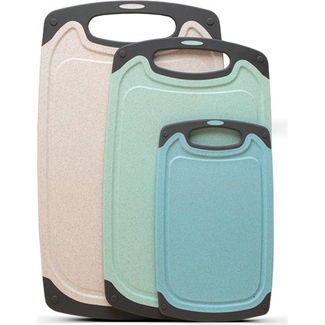 Lot de 3 planches à découper en plastique - Avec poignées antidérapantes - Sans BPA - Compatibles lave-vaisselle - Planches de cuisine robustes et pratiques (1/2)