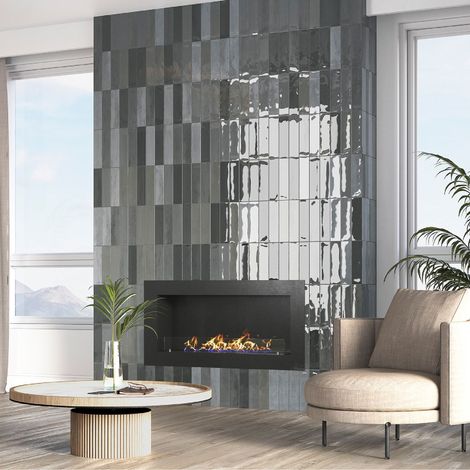 Carrelage mural intérieur/exterieur. Grès cérame Zellige Coal 7x28 cm (1/2)