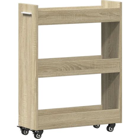 Mobile contenitore mobile con ruote 60 x 22 x 79 cm pratico per bevande e riviste realizzato in legno composito di rovere Sonoma 020049400