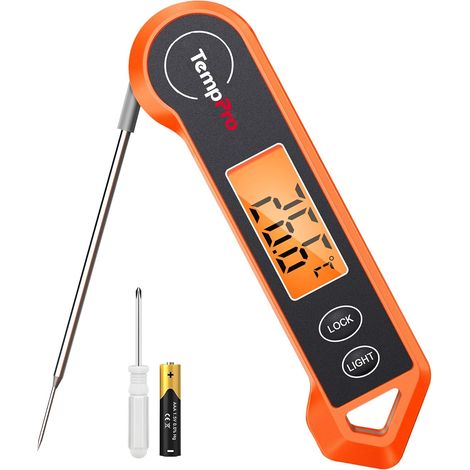 Digital Meat Thermometer, Food Thermometer Waterproof / Ambidextrous / Calibration / Lock for BBQ, Smoker, Frying, Jam (1/5)