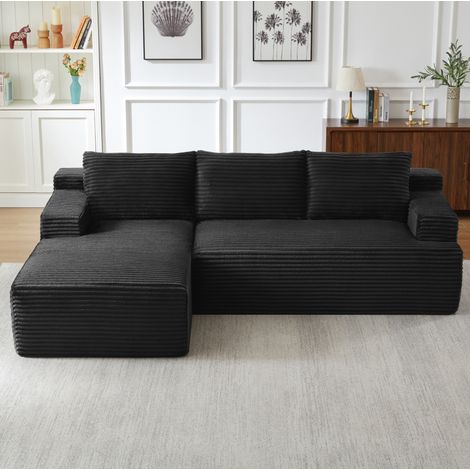 Canapé d’angle modulable en velours côtelé noir, assise profonde avec mousse et ressorts ensachés, convertible, sans montage, idéal pour salon, chambre ou appartement – CHICFURN (1/5)