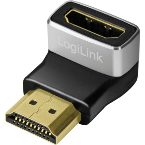 Adaptateur HDMI LogiLink coudé à 90° HDMI-A M/F 8K 60 Hz UHD 2.1 plaqué or noir/gris (1/5)