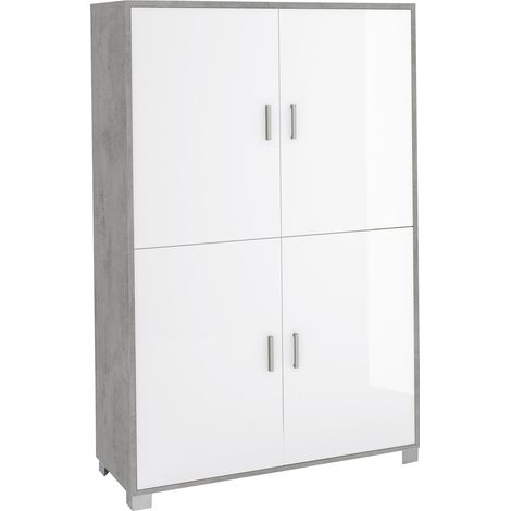 Mobile Multiuso 4 Ante 107x162x41 cm Cemento/Bianco Lucido (1/3)