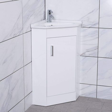 White Corner Floor standing Cloakroom Vanity Unit Basin with (1/5)