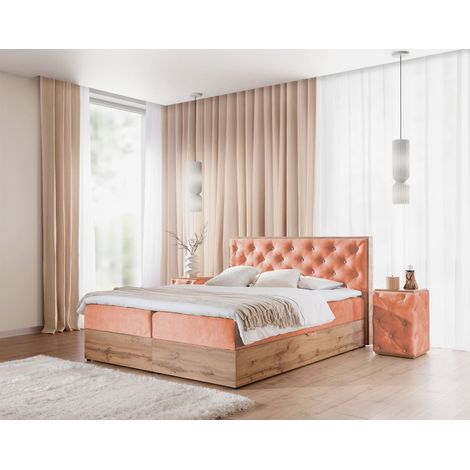 Boxspringbett Schlafzimmerbett MAXIMO 140x220cm in Stoff Torre Koralle (1/3)
