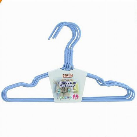Trade Shop - Set 5pz Grucce Stampelle Appendiabito In Metallo Celeste Vestiti Pantaloni 87694 -