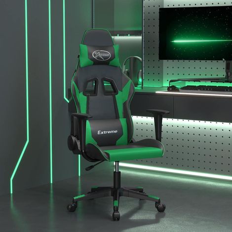 vidaXL Silla gaming de masaje cuero sintético negro y verde (1/5)