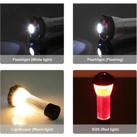 Lampe Camping - LED Rechargeable 2200 mAh - 3 Modes Éclairage Blanc/Chaud/Rouge Clignotant - Aimant Intégré - Trépied et Crochet Métallique - 1 Pièce (1/4)