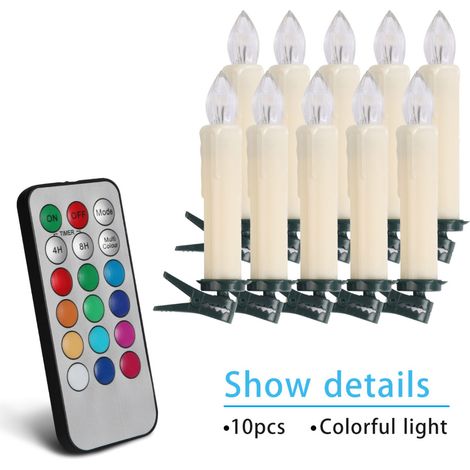 Guirlande de Noël lumineuse 10 bougies à pince, télécommande à 18 touches - 12 couleurs