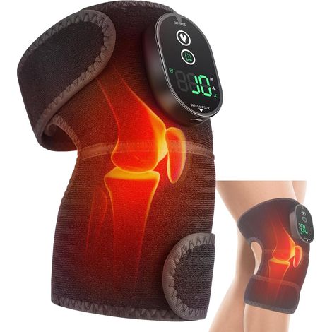 Support au genou chauffé, support au genou chauffé, support au genou rechargeable plus chaud avec 6 niveaux de chauffage, 4 minuteurs, coussinet chauffé pour genou coude épaule, 1 paquet noir