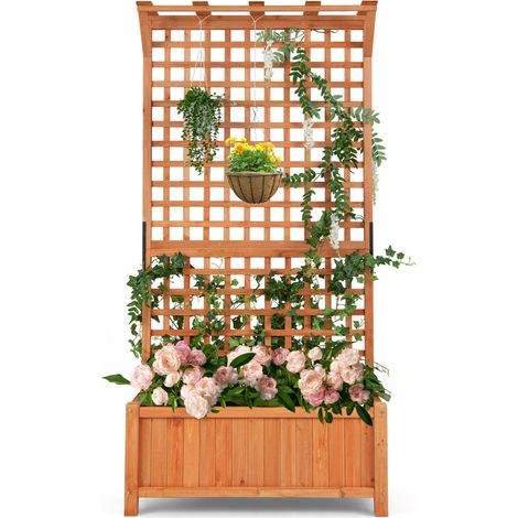 Fioriera in legno da interno esterno con fori di scarico per piante rampicanti viti fiori Fioriera da esterno con grigliato e tettuccio Naturale (1/3)