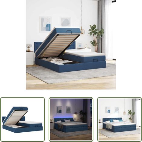 Sommiers hydrauliques - Cadre de lit ottoman avec matelas bleu 180x200 cm tissu (1/5)