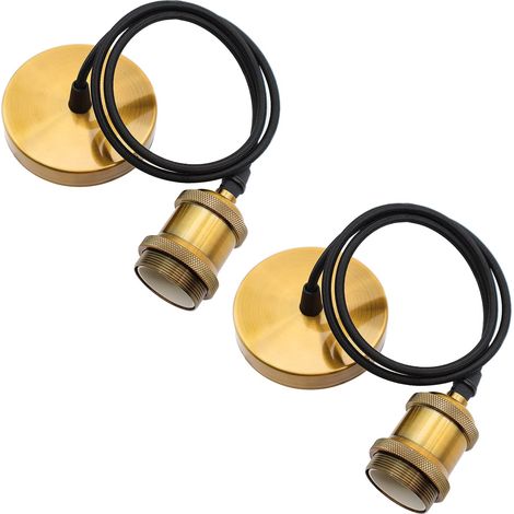 Lot de 2 Suspensions E27 avec Bague Vissable Support de Lampe E27 avec Câble Textile Réglable 100cm Câble de Suspension pour éclairage au Plafond Salon Chambre Cuisine (C) (1/5)