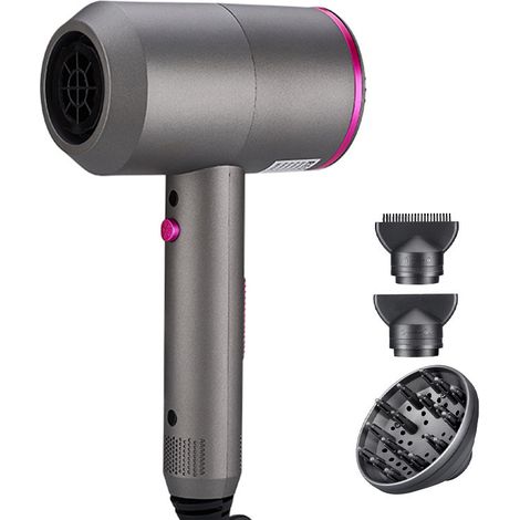 Föhn Ionen Haartrockner AC Motor Professioneller Fön mit 3 Hitze-Einstellungen, Kaltlufttaste mit 1 Diffusor & 2 Konzentratoren für viele Frisuren Grau