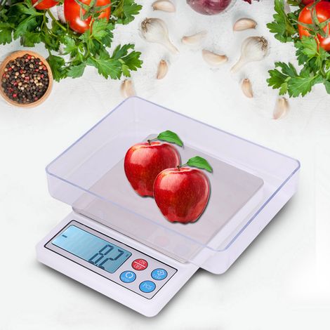 Balance de cuisine électronique numérique haute précision avec écran LCD pour peser les aliments et les fruits (3000 g/0,1 g) (1/5)