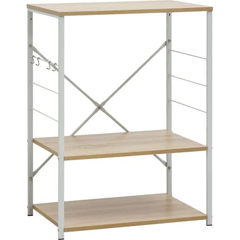 Armadio per microonde 60 x 39,6 x 79,5 cm con 3 livelli e ganci portaoggetti in stile contemporaneo in legno ingegnerizzato bianco 020046483