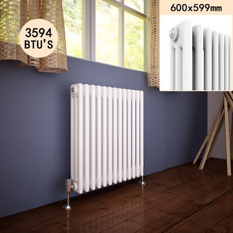 ELEGANT 600 x 599 mm Traditional Radiator Cast Iron Style Horizontal Radiator White Triple Horizontal Column Radiators (1/5)