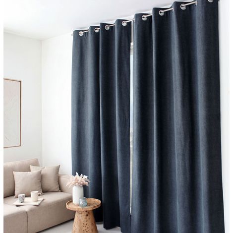 Rideau thermique NUUK 140 x 240 cm – Doublure polaire – Velours marbré - 140x240cm - Bleu marine (1/2)