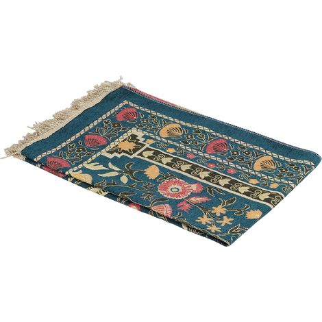 Tragbarer muslimischer Gebetsteppich, bestickt mit feinen Blumenmustern, ethnischer Stil, blau (1/5)