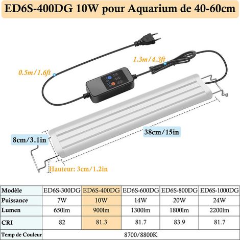 Éclairage LED pour Aquarium Lampe Spectre Complet avec Minuteur Automatique 24/7 et Support Extensible Luminaire pour Plantes Aquatiques