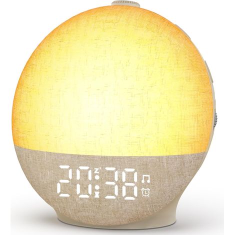 Reveil Lumineux Simulateur d'Aube, Lampe de Réveil avec 30 Sons pour Dormir Eveil Lumière Réveil Matin sur Lampe de Chevet LED, Snooze, Minuteur, 12 Couleurs Reveil Veilleuse Enfants Adultes (1/5)