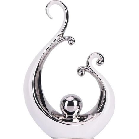 Statue en Céramique Moderne Argent Blanc, Décoration Intérieur, Chambre, Meuble TV, Table Basse, Pièce Maîtresse Esthétique, Petit (1/5)