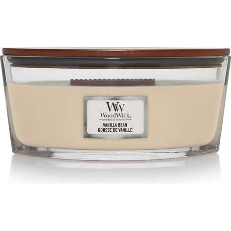 Candela profumata WoodWick con stoppino scoppiettante Candela a forma ellittica Fagiolo di vaniglia Candele a lunga combustione: Fino a 50 ore Candele Profumate - il regalo perfetto per le donne