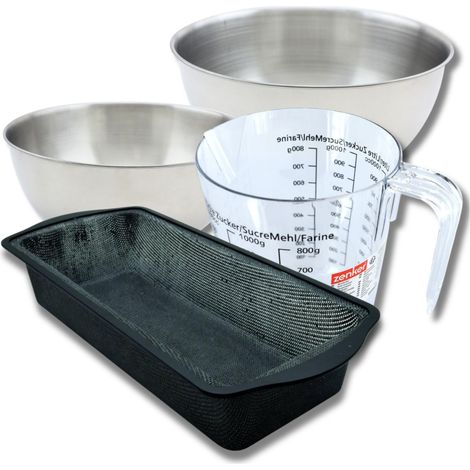 Set pâtisserie avec moule à cake 31,5 cm, 2 bols à mixer, verre mesureur et spatule Zenker (1/5)