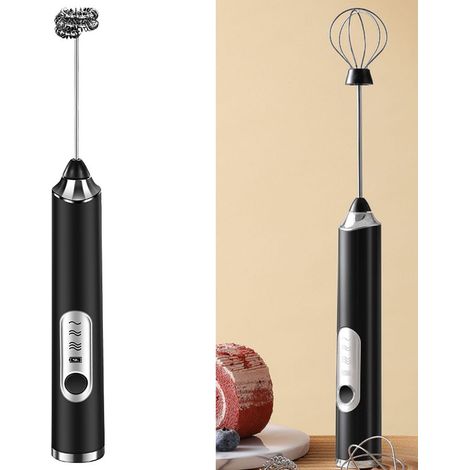 Multifunktionaler, kabelloser elektrischer Eierquirl für Haushalt, Küche und Kaffee, schwarz, ABS, 225 g mit 2 Aufsätzen (1/5)
