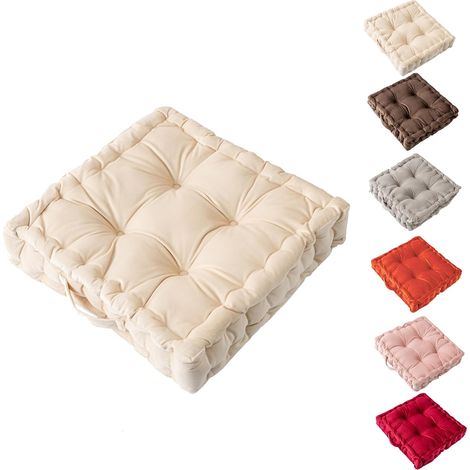 1 Coussin de Sol, Velours Doux, Coton Haute Densité, 38x38x8 cm, Poignée, Méditation Yoga Salon (1/5)
