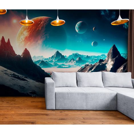 Papier Peint Paysage - Planète Rouge et Montagnes Étranges - 150 x 250 cm (1/2)