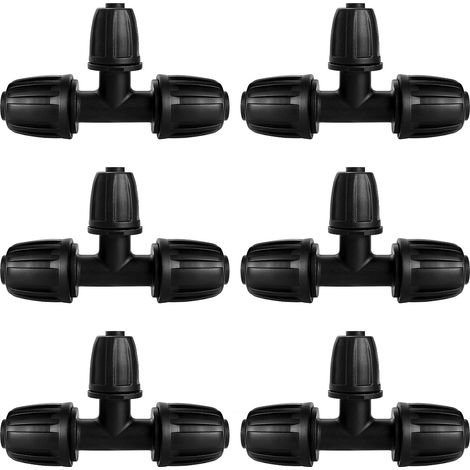 6-teiliger, T-förmiger Schlauchverbinder mit Widerhaken, 3-Wege-Bewässerungsschlauchanschluss für Schläuche von 13/16 mm bis 8/12 mm, 3-Wege-Tropfbewässerungsverbinder für Garten und Rasen