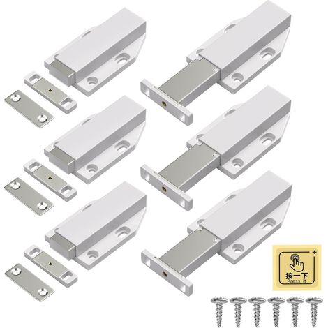 6 Pack Push für das Öffnen des Schließverschlusses Schwere magnetische Schließverschlüsse für große Türen Push Release Magnet Schloss Tür Schublade Federöffnung Presse Out Fang, Weiß (1/5)