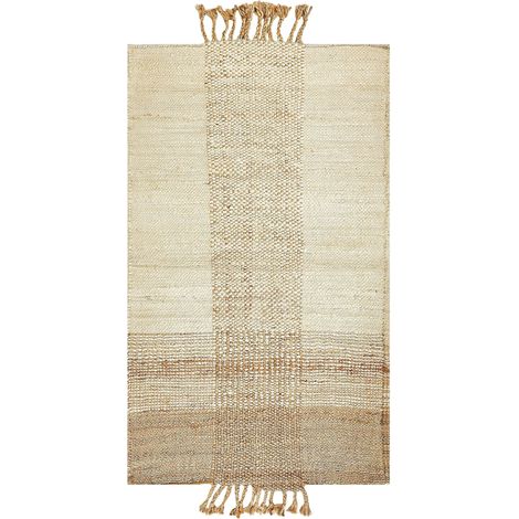 Tappeto boho juta con frange fatto a mano 80 x 150 cm beige chiaro e naturale Hamzalar (1/5)