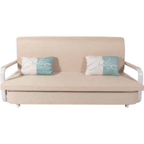 Divano letto HHG-530, sofà, funzione letto box superficie sdraiata, 190x185cm, stoffa/tessuto beige