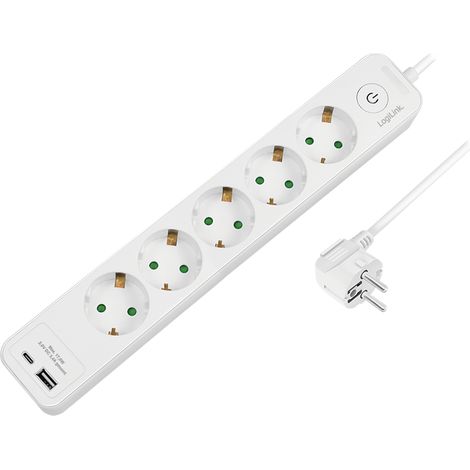 Multipresa con 5 prese, USB-A, USB-C, 1,5 m, con interruttore - LogiLink