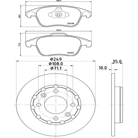 KIT FRENI POSTERIORI compatibile con PEUGEOT 2008 II (UD,US,UY,UK) - DISCHI + PASTIGLIE OEM: P 61 136 , P 59 100 / ADC5084 , AND7369 /SOSTITUZIONE DIRETTA/BASSA POLVERE/SILENZIOSO