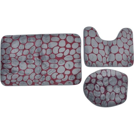 Ensemble de tapis de toilette bicolore en flanelle à texture de pierre lavable, tapis de salle de bain antidérapant (1/5)